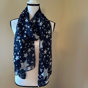 *NICOLE MARCIANO* Blue x White Star Design Fashion Sheer Scarf